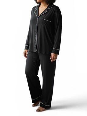Tamara H NWT Pyjama Set Black White Contrast Piping Long Sleeve Button Up 1X